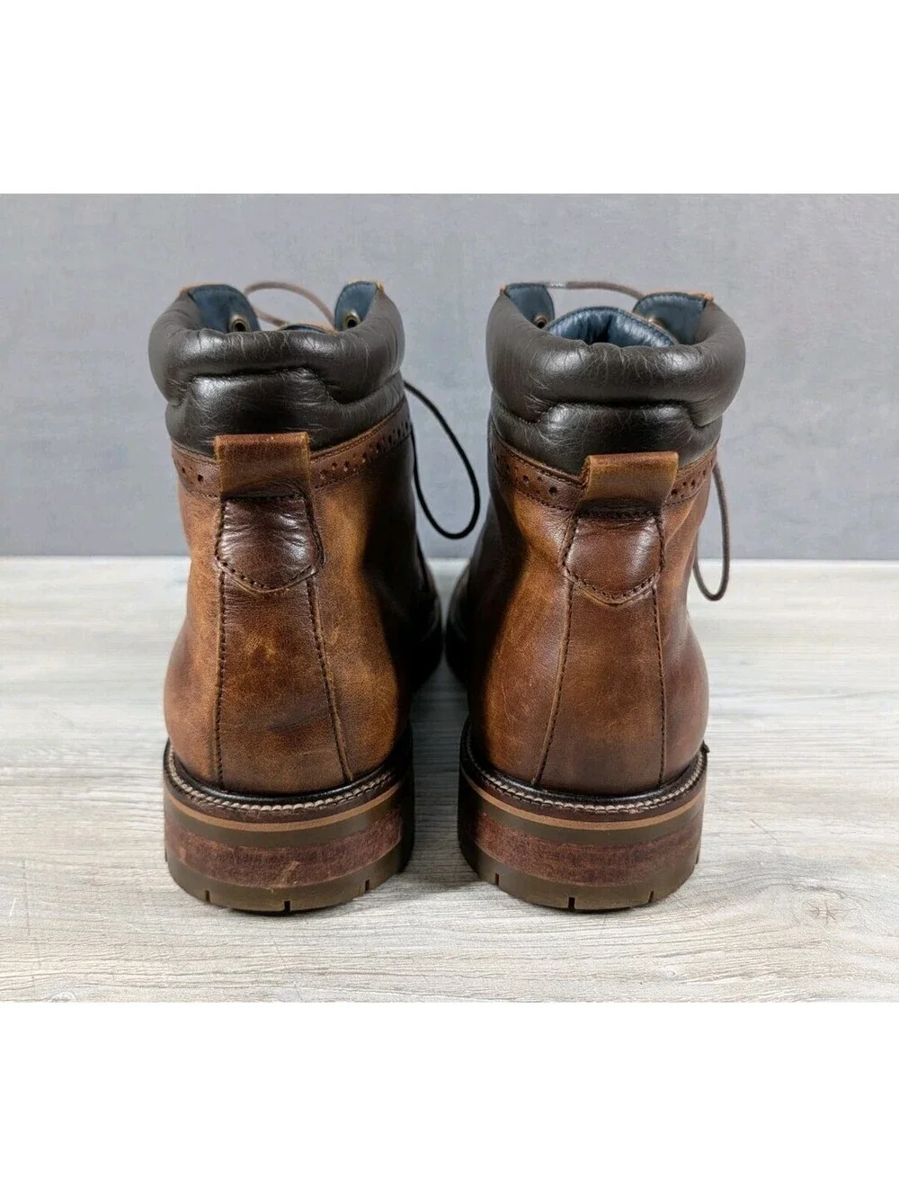 Johnston Murphy Mens 13M Brown Leather Cap Toe Brogue XC Flex Ankle Boots Lug